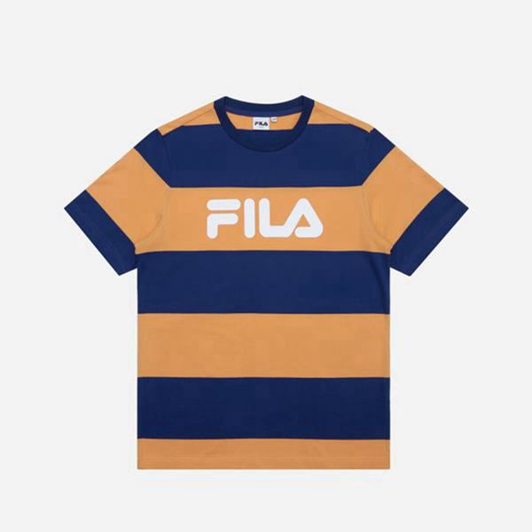 Camisetas Fila Mulher Laranja/Azul Marinho - Fila Striped S/S Outlet Portugal,XKBT-80341